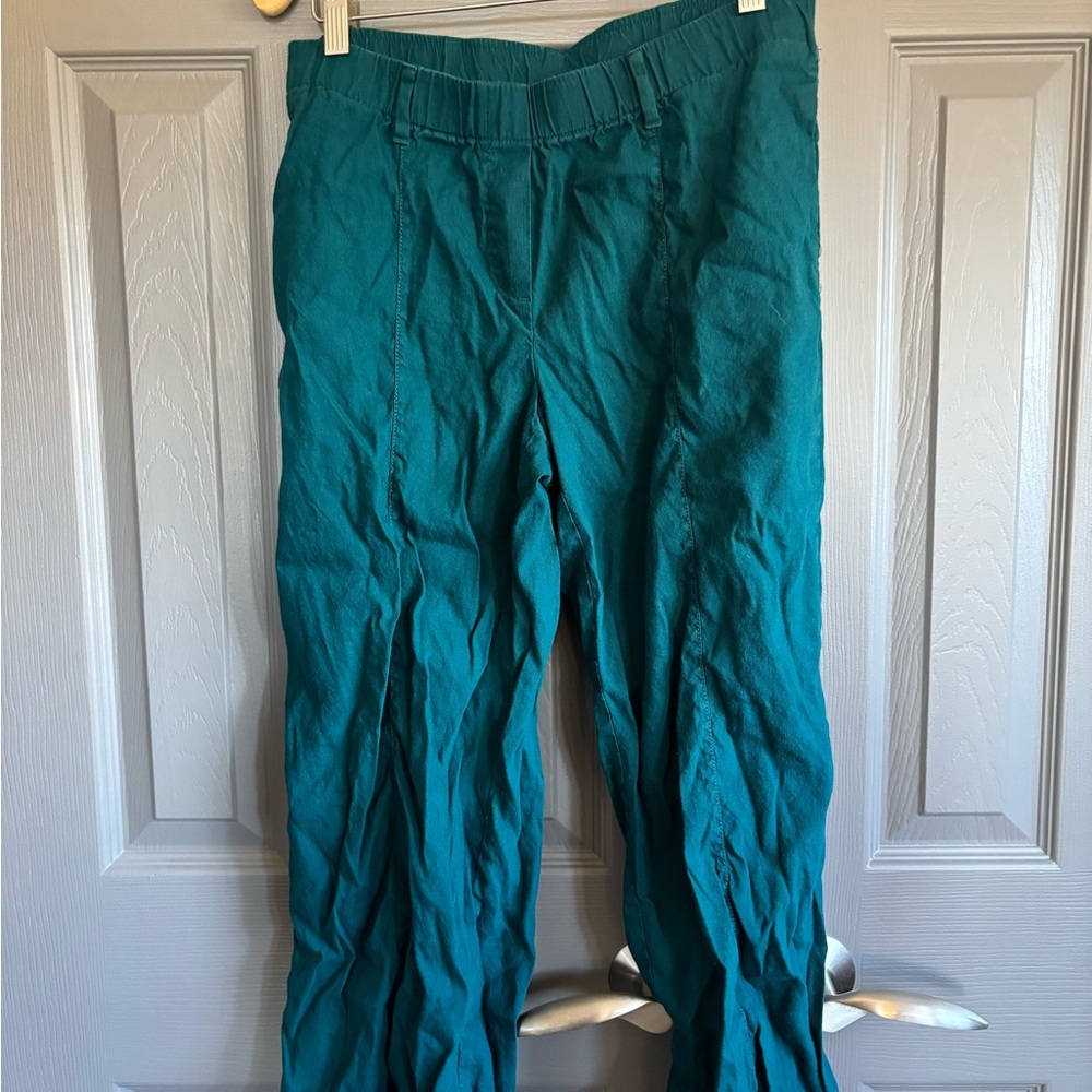 J. Jill Teal Wide Leg Linen Stretch Pants - Picture 2 of 4